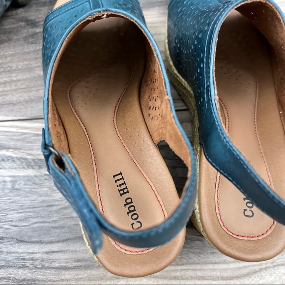 NIB Cobb Hill by Rockport 8W WIDE Erika Open Toe Slingback Wedge Sandal Blue - Picture 8 of 11